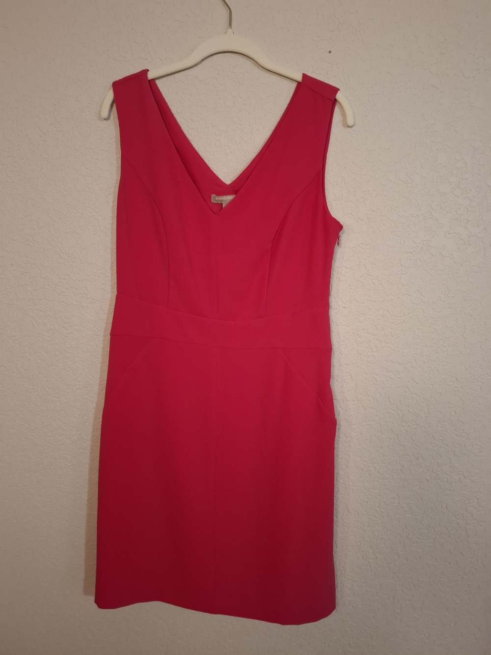Banana Republic Hot Pink V-Neck Midi Sheath Dress
